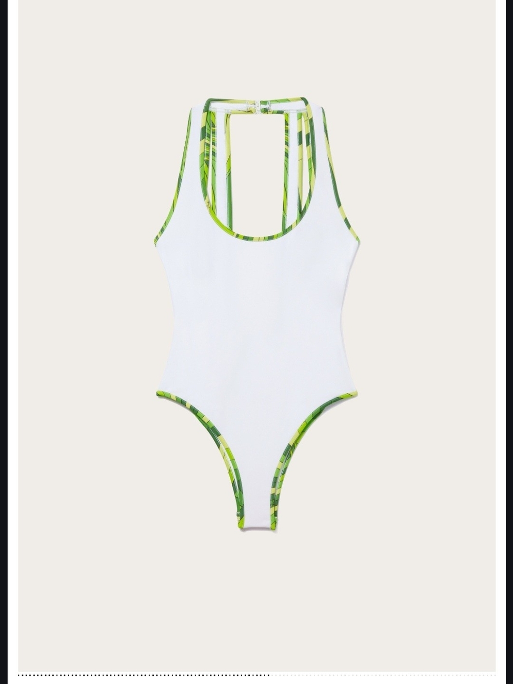 Emilio Pucci White One-Piece Swimsuit with Green Trim